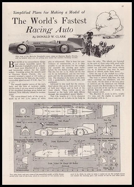 Blue Falcon Land Speed Racer 1948 HowTo Build Plans Malcolm Campbell