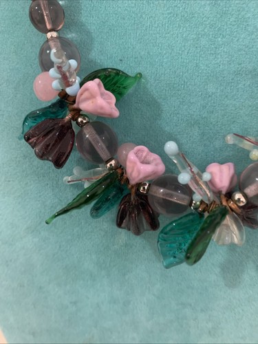 VINTAGE STUNNING VENETIAN MURANO HAND BLOWN GLASS FLORAL NECKLACE & EARRINGS SET - Picture 8 of 22