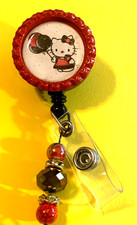 Hello Kitty Red and Black 1 Id badge holder retractable alligator clip