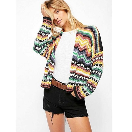 Free People Feeling Nostalgic Crochet Knit Multicolor Cardigan Sweater XS