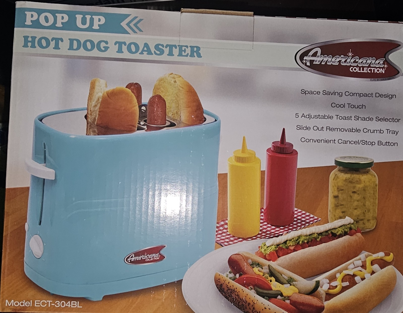 Pop Up Hot Dog Toaster Americana Collection Model ECT-542BL- Brand New in Box!!