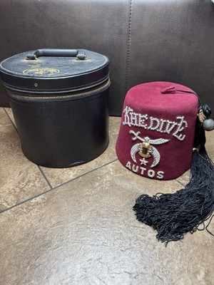 Masonic Shriner's Jeweled Fez Hat  Crescent Lodge w/ Hat Box plus