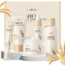 Skin Care Set, Korean Skin Care with Rice Cleanser, Toner, Serum, Eye Serum,