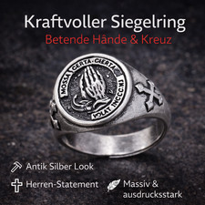 Herren Siegelring Adlerkopf mit Kreuz – Antik Silber Look | Statement Ring