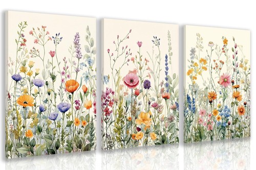 Framed Watercolor Floral Wall Art Set of 3, Colorful Wildflower Wall ...