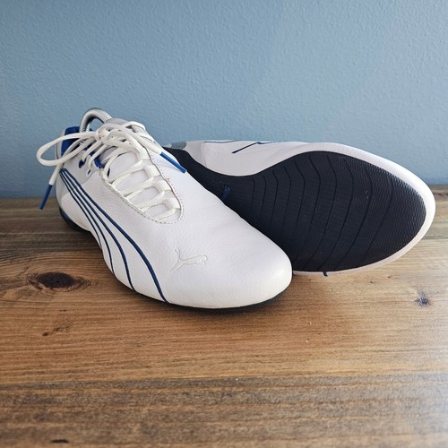 Puma weiß und blau Leder Motorsport Fahren Schuhe Turnschuhe Herren Größe 9
