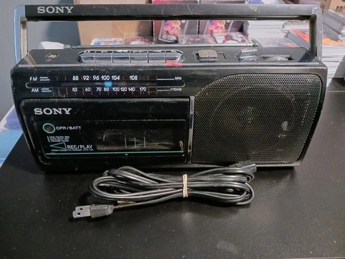 Sony CFM-130 Vintage AM/FM Radio Cassette Boombox Black Tested Works Great!