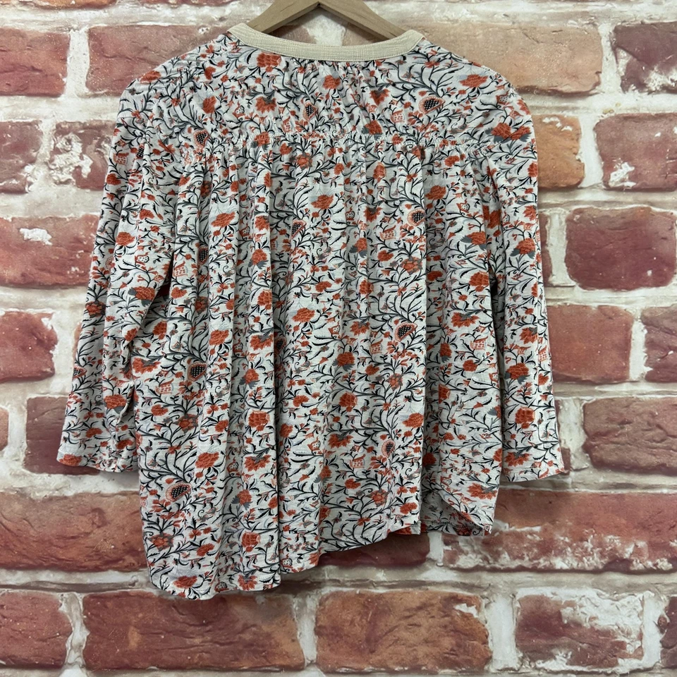 Lucky Brand Top Womens Large Cream Multicolor Boho Floral Vine Asymmetric Shirt - Image 4 of 4