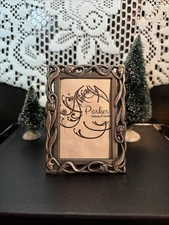 Vintage 2"x3" Pewter Tone Mini Picture Frame | Gothic Scroll Vines