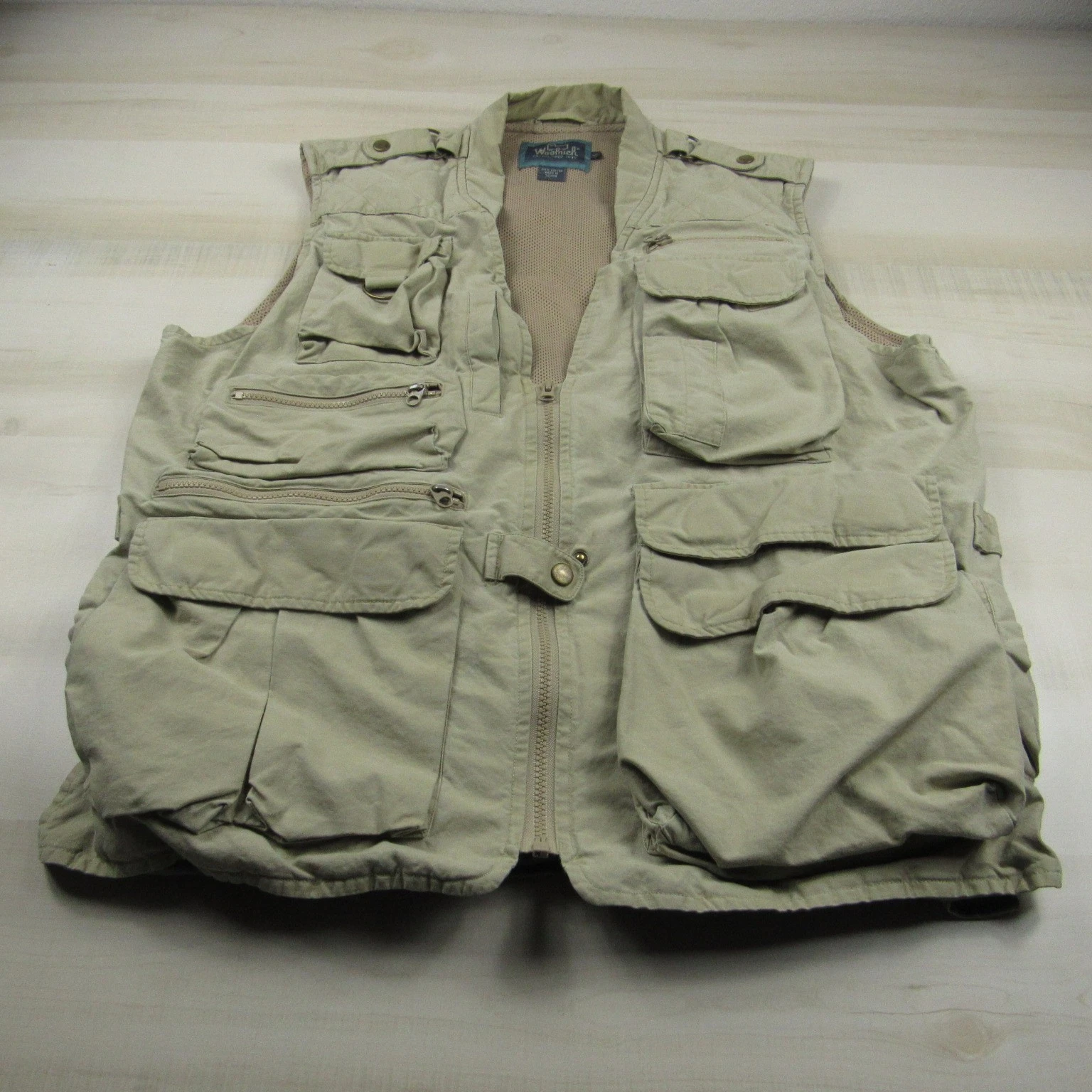 Vintage Woolrich Vest Mens Large Brown Khaki Safari Utility Zip Cotton Outdoors
