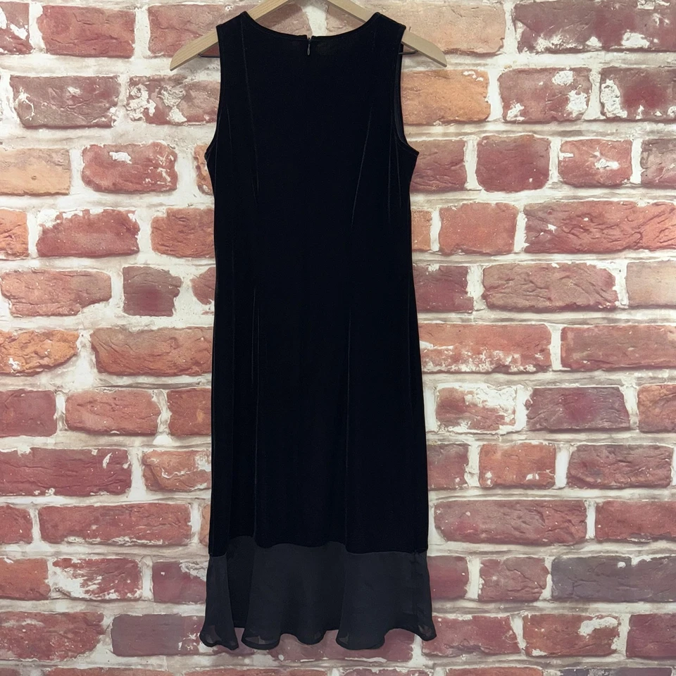 Vintage Jessica Howard Dress Womens 6 Black Velvet Velour Floral Sheer Hemline - Image 2 of 4