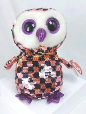 TY Flippables Sequin CHECKS the Owl 7" Plush Stuffed Animal Beanie Boos NWT