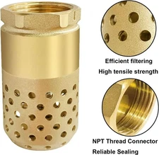 FOOT VALVE FOR WELL PUMP, 1-1/4 INCH FEMALE NPT CHECK VALVE, STRAINER 0.18" DIA