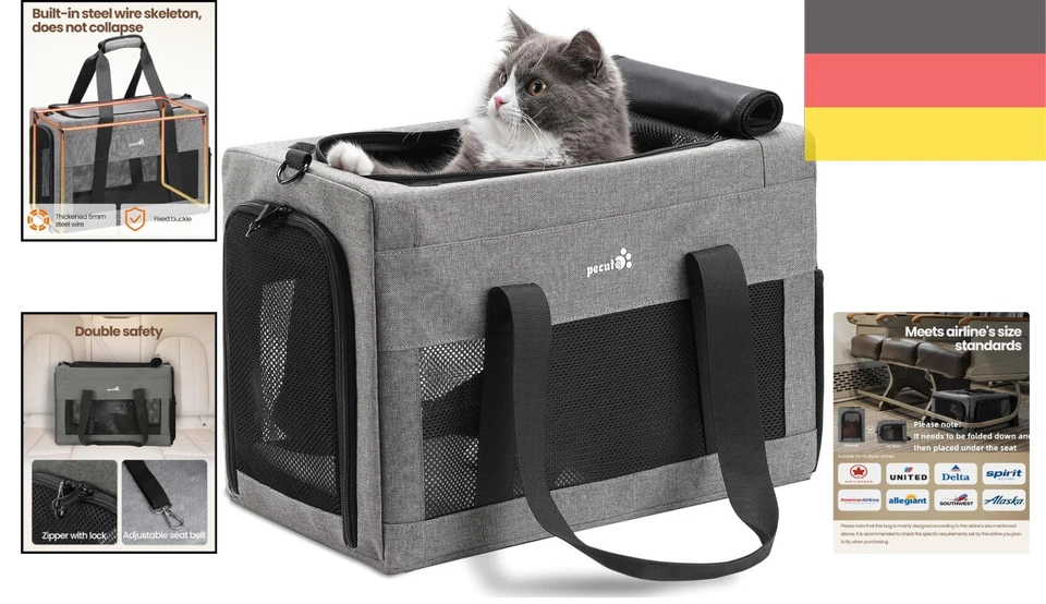 Komfortable Katzentasche mit stabiler Form, atmungsaktiv und faltbar, Hellgrau - Bild 2 von 4