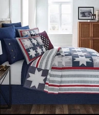 Cremieux Miller Patriotic Americana 100% Cotton King Quilt Mini Set - NWT