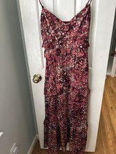 Altar'd State Spaghetti Strap Ruffle Burgundy Floral Tiered Maxi Dress Small
