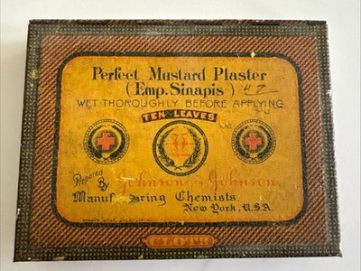 Perfect Mustard Plaster Tin Antique Johnson & Johnson New Jersey USA