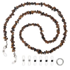 Natural Stone Chip Beaded Eyeglass Chain for Women, 28 Inch Black-Gold