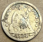 1854-P Seated Liberty Silver Dime with Arrows