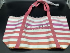 NWOT NEW Victoria's Secret Tote Make up Bag Pink Stripes Gold Logo