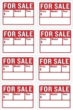 8 PCS Car For Sale Sign Vehicles Auto Sales 9" X 12" 2Line Window Display