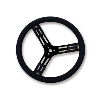 Longacre 52-56841 15'' Steel Dished Black Steering Wheel w/ Smooth Grip - 3 Spoke