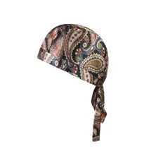Black Gold Red Paisley Print Doo Rag Durag Headwrap Biker Bandanna Helmet Liner