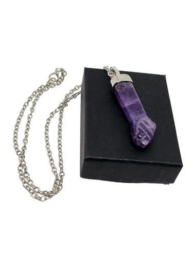 Figa Fist Necklace Pendant Amethyst Gemstone Mano Fico Protection Evil Eye Boxed - Picture 12 of 12