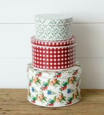 NEW Farmhouse FRUIT TINS STACKING BOXES FLORAL CHECK Cottage French Country
