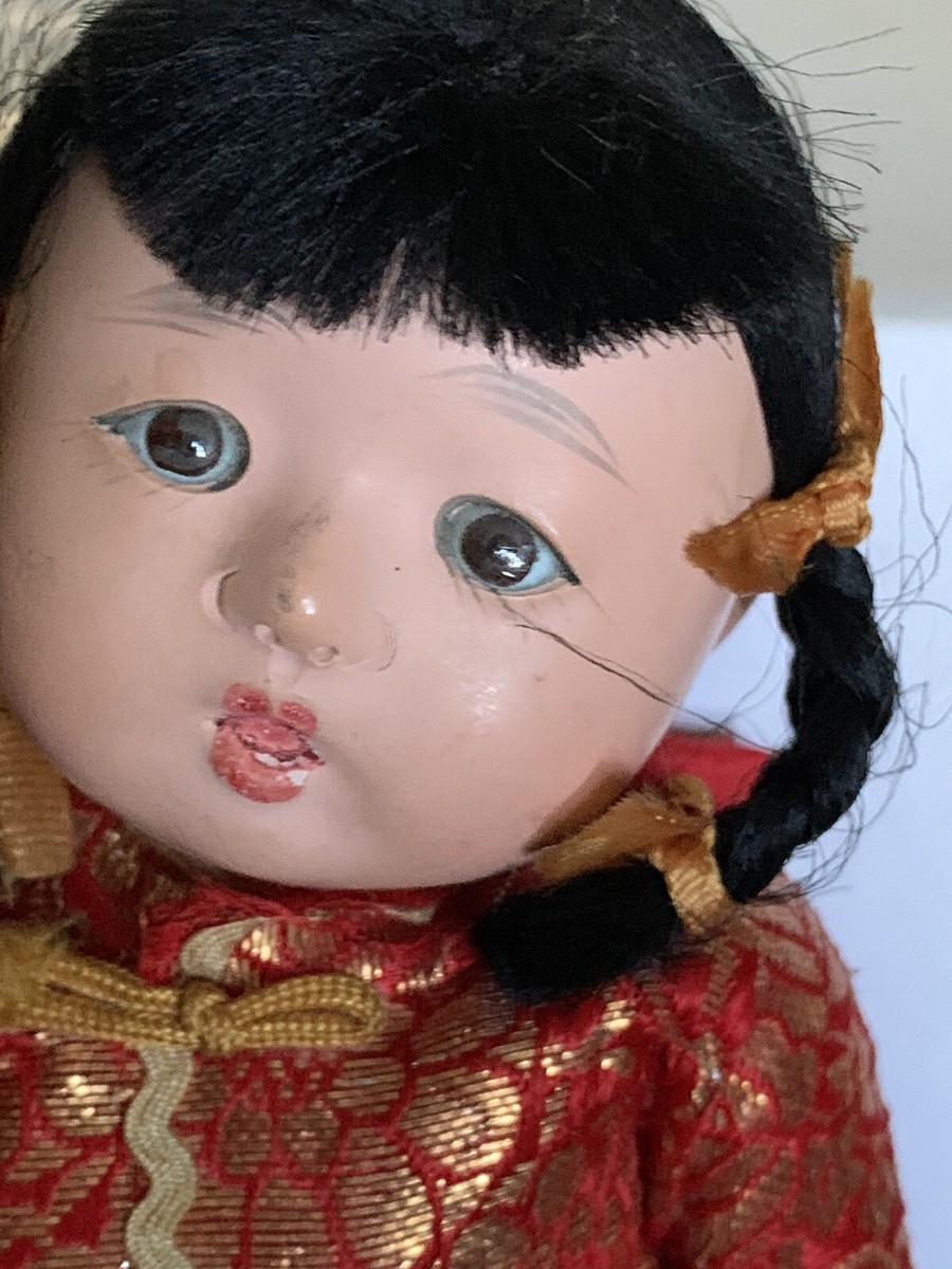 ヴィンテージ 中国服 ビスク(?) ドール Vintage Asian (Chinese) All Original Bisque/Composition Doll 8