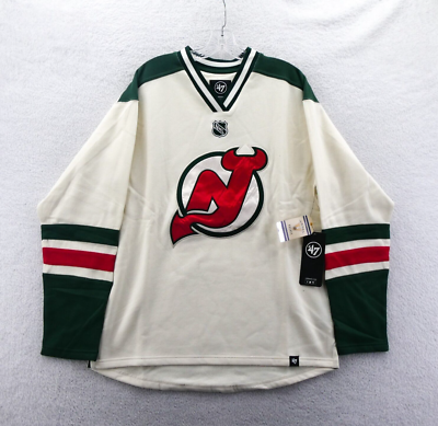 Maillot New Jersey Devils NHL - Fanatics - Taille L Homme - Blanc à Bande Verte - Occasion