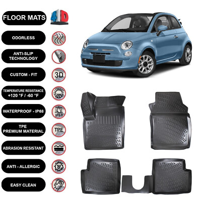 Floor Mats Liner Fits Fiat 500C (2007-2022) Waterproof 3D Molded 4pcs