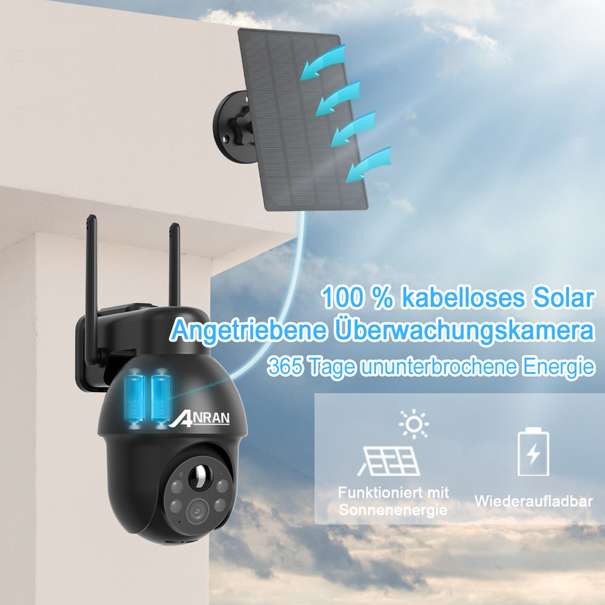 ANRAN Kabellos Überwachungskamera WLAN Heim Solar Akku Kamera - Foto 12