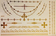 10B gen Flash Disposable Temporary Adhesive Tattoo Gold 19teile Body Neck Chain