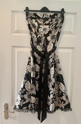 jane norman skater dress UK NEW NO TAGS JANE NORMAN Black / White Silk Skater Dress Size M For Party