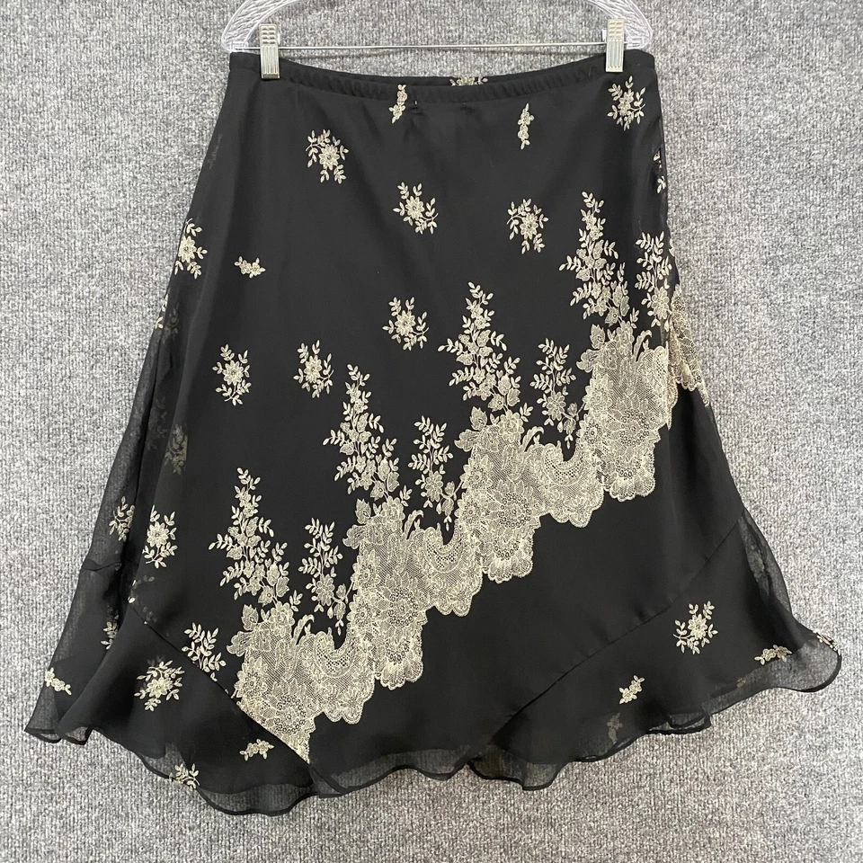 Falda Notations Mujer XL Negra Floral Artística Fluida Larga Cottagecore Hada Grunge Foto 3 de 4