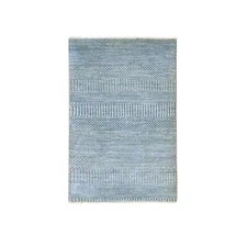 2'x3' Light Blue Hand Knotted Modern Grass Design Wool Silk Tone Mat Rug R76520