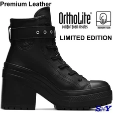 CONVERSE Women's Chuck 70 De Luxe Heel Leather Biker Style Boots Limited Edition