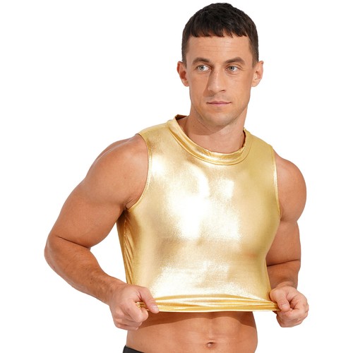 UK Mens Glossy Cropped Vest Wet Look Patent Leather Crop Top Shirt Clubwear Tee - Picture 76 of 91
