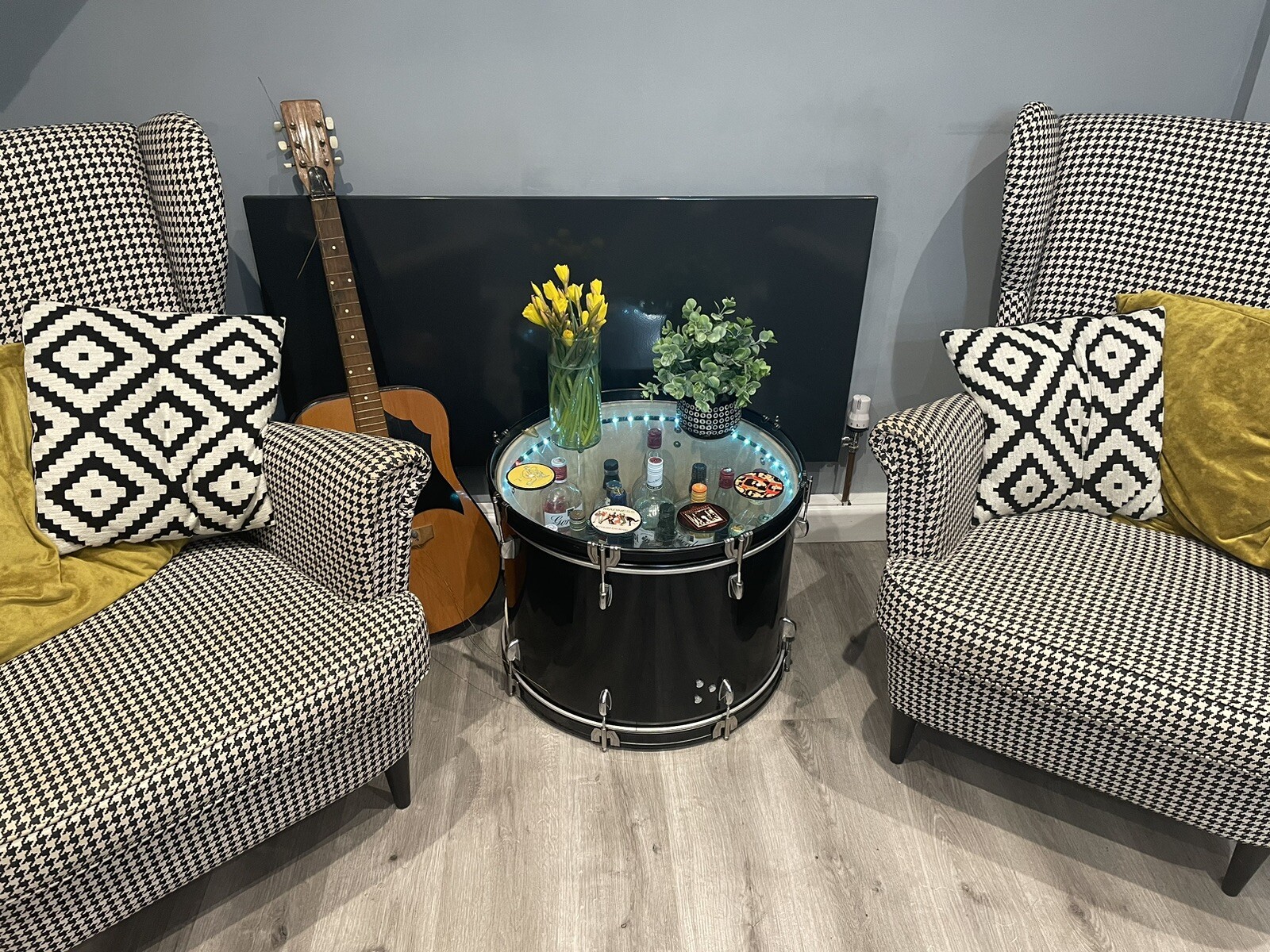 Home Bar Furniture Upcycled Bass Drum Drinks Coffee Table *Upcycled