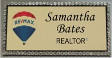GOLD RE/MAX REALTY BLING CRYSTAL EDGED PERSONALIZED NAME BADGE PIN FASTENER