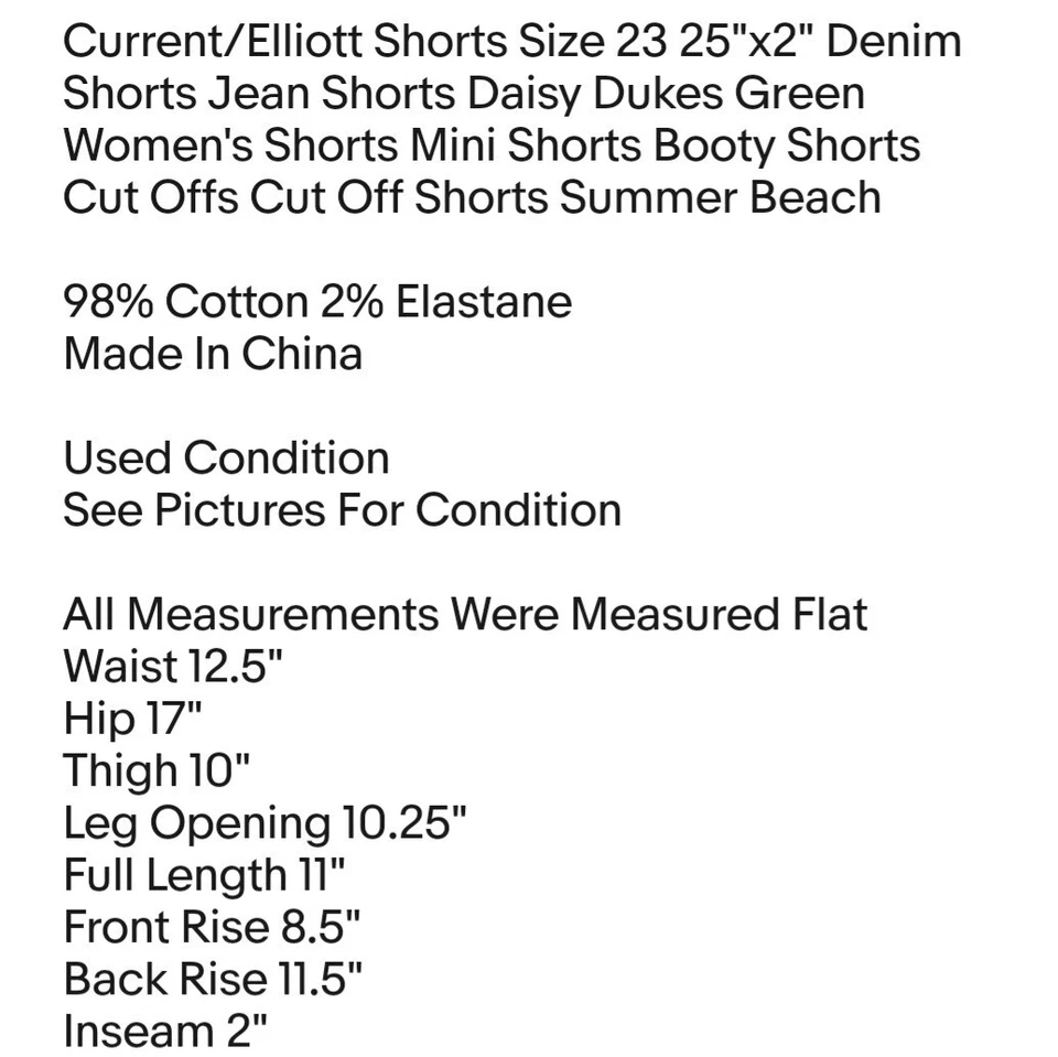 Pantalones Cortos Current/Elliott Talla 23 25"x2" Denim Pantalones Cortos Jean Daisy Dukes Verde Foto 2 de 4