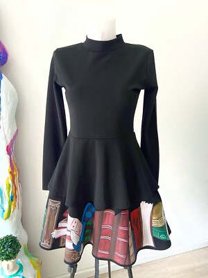Dress with hand painted book. Personalized gift/Customized clothing/Elegant dres