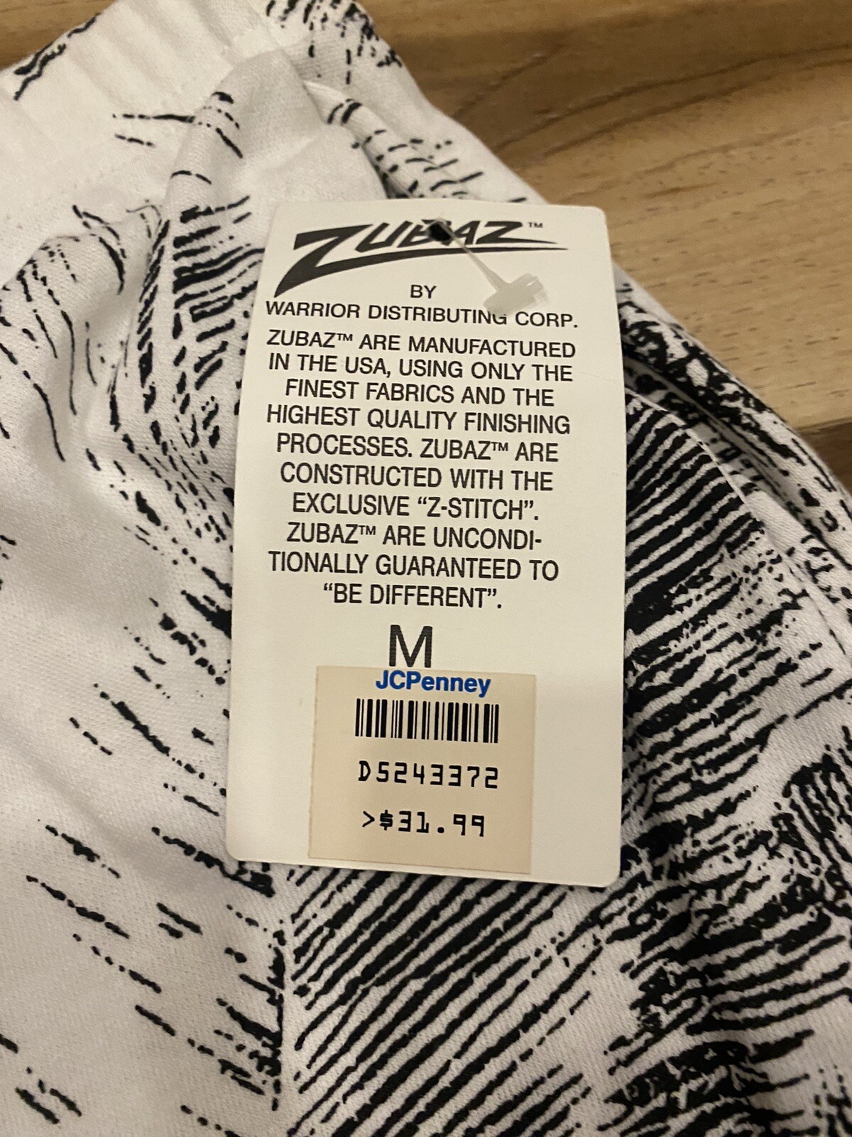 Zubaz NOS 90s White / Black Palms Print Pants Sz M , Warrior Dist. USA