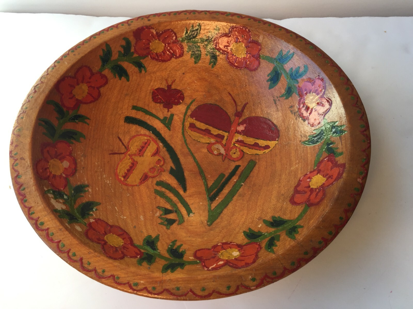 Vintage Munising Wooden Bowl Hand Painted Butterflies Boho 9" Wood eBay