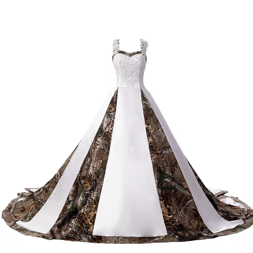 2022 Camouflage Wedding Dresses Satin White Camo Ball Gown Formal