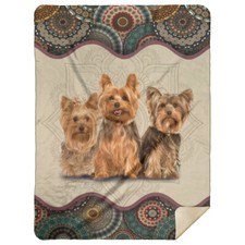 Yorkshire Terrier Dog Blanket Gift For Dogs Lover Fleece Sherpa Mandala Blanket