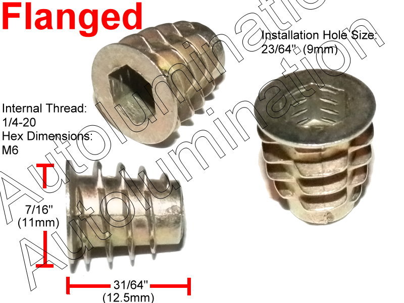 E-Z LOK 1/4-20 Die Cast Zinc Hex Drive Threaded Insert Wood