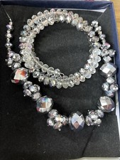 Image of Beautiful Silver Plated Rondelle Crystal Glass & Beaded Bracelet, Gift Boxed