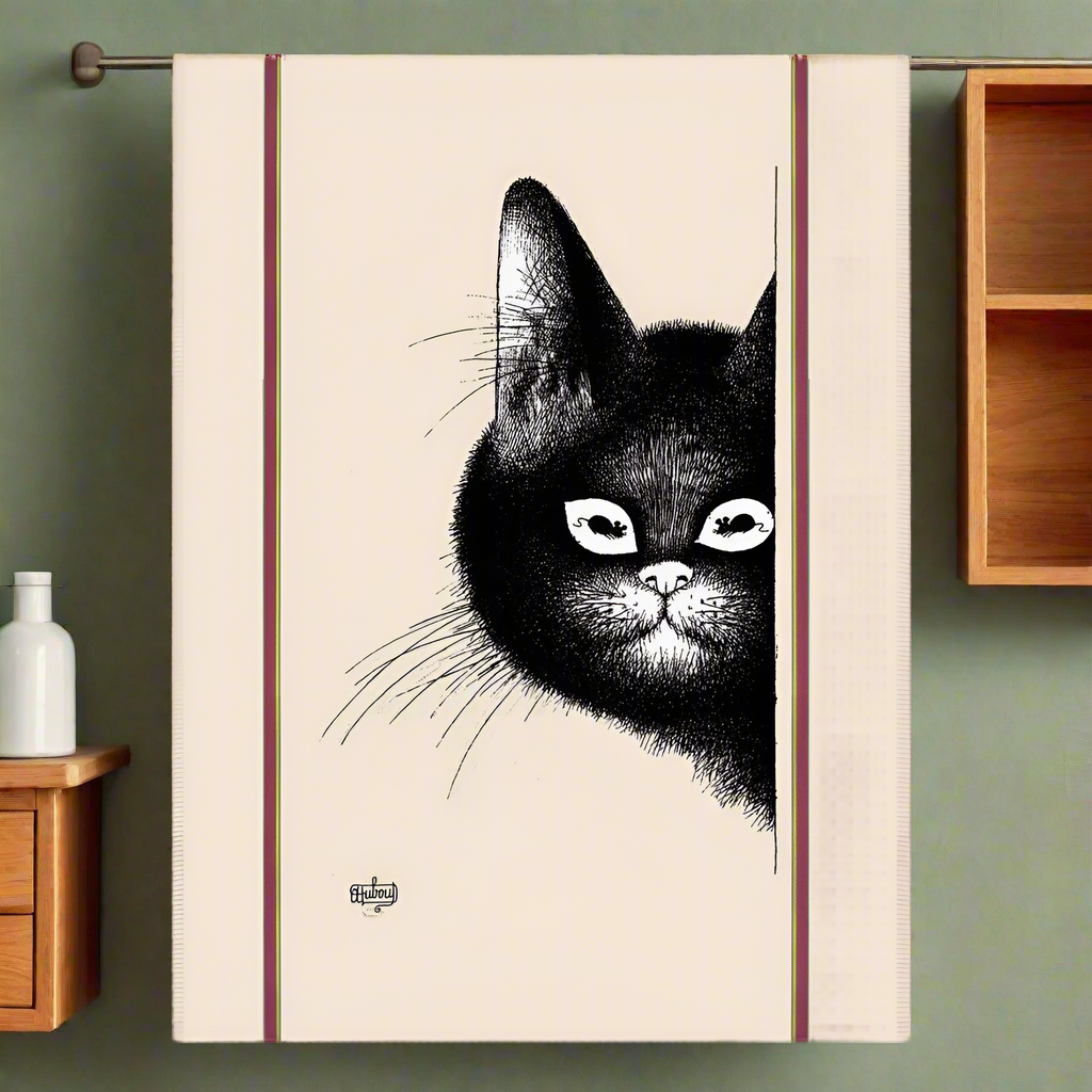 Funny Cat Tea Towel Dubout Cats Humourous Gift for Cat Lovers Drying Cloth Large